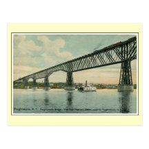 Pont 1913, train, bateau de Poughkeepsie de cru Carte Postale