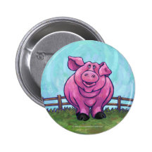 Porc rose sur le bleu badge avec épingle
