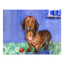Portrait bleu de pièce de teckel invitation personnalisable