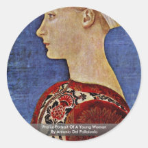 Portrait de profil d'une jeune femme adhésif rond