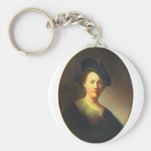 Portrait d'une jeune femme avec le béret par Rembr Porte-clé