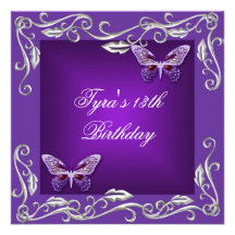 Pourpre lumineux de fête d'anniversaire de papillo invitation personnalisée