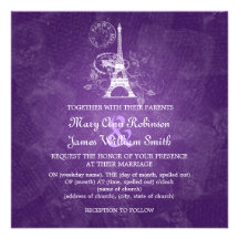 Pourpre romantique de Paris de mariage élégant Invitation