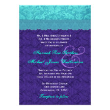 Pourpre royal et Aqua mariage damassé bleu G500A Invitations Personnalisées
