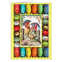 Poussins dans la porte cartes de vœux