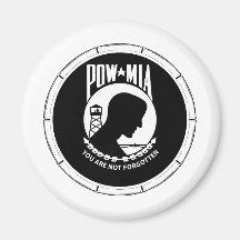 POW/MIA rond - cadre en bambou Magnets Pour Réfrigérateur