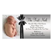 Premier carte photo de Noël du bébé argenté noir Cartes De Vœux Avec Photo