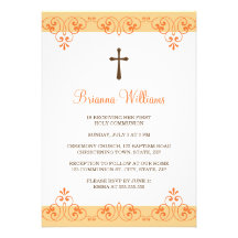 Premier invitation de communion de damassé orange 