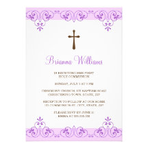 Premier invitation de communion de damassé violett