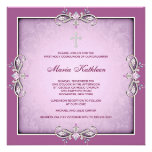 Première communion de damassé de croix de rose ros invitations personnalisées