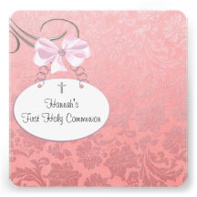 Première communion de filles croisées roses de Dam Faire-parts