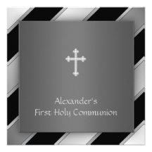 Première communion de garçon argenté noir de rayur faire-parts