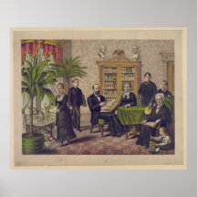 President James Garfield en familie in bibliotheek Afdruk