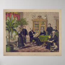 President James Garfield en familie in bibliotheek Posters