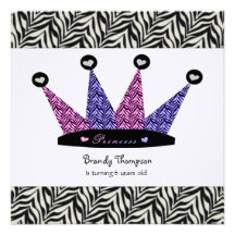 Princesse Crown Party Invitations de zèbre