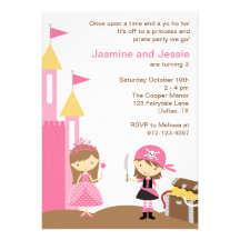 Princesse et invitations roses de pirate