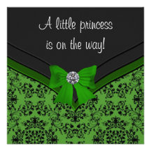 Princesse noire baby shower d'arc de vert de damas cartons d'invitation