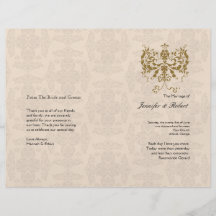 Programme de mariage damassé de crème et d'or prospectus personnalisés
