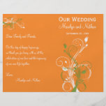 Programme floral orange, vert, et blanc de mariage prospectus customisé