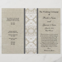Programme rustique de mariage de damassé de toile  prospectus personnalisés