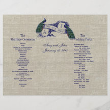 Programme rustique de mariage de paons de toile de prospectus avec motif