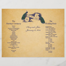 Programme vintage de mariage de paons bleus prospectus