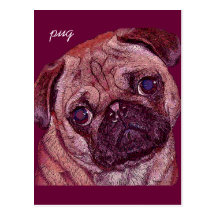 Pug het Puppy Geschilderde Briefkaart van het Port Wenskaart