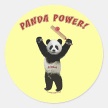Puissance de panda de cricket autocollants ronds