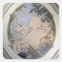 Pulcinella sur une oscillation, 1797 (fresque) autocollants carrés