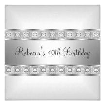 Quarantième anniversaire de bijou argenté blanc él invitation personnalisable
