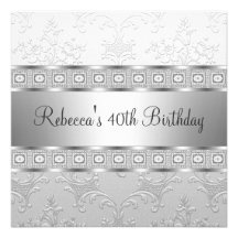 Quarantième anniversaire de bijou argenté blanc fl invitation