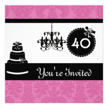 quarantième Damassé ROSE noire et blanche de fête  Invitations