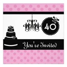 quarantième Damassé ROSE noire et blanche de fête  Cartons D'invitation