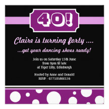 Quarantième partie moderne de Bithday personnalisé Invitations