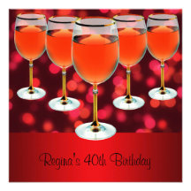 quarantième Verre de vin rouge d'anniversaire Invitations Personnalisées