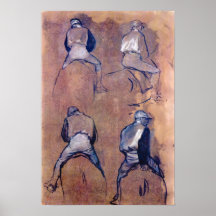 Quatre études des jockeys par Edgar Degas Affiche
