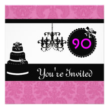 quatre-vingt-dixième Damassé ROSE noire et blanche Invitation Personnalisée
