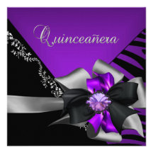 Quinceanera 15 Gestreept Paars Zwart Zilver Gepersonaliseerde Uitnodiging