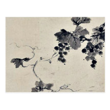 Raisins sur une vigne Ukiyo-e. Cartes Postales
