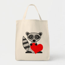 Raton laveur mignon de bande dessinée tenant le co sac de toile