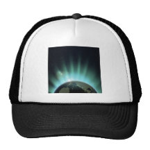 Rayon de soleil au-dessus du globe du monde casquettes