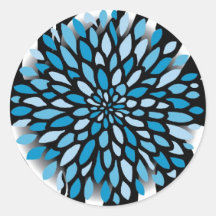 Rayures de zèbre avec le chrysanthème bleu autocollants ronds