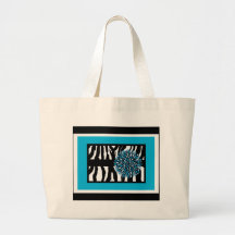 Rayures de zèbre avec le chrysanthème bleu sacs fourre-tout