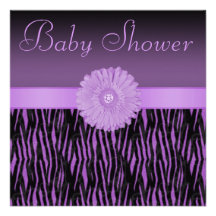 Rayures de zèbre et baby shower pourpres de fleur  bristol personnalisé