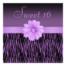 Rayures de zèbre et bonbon pourpres 16 à fleur de  invitations