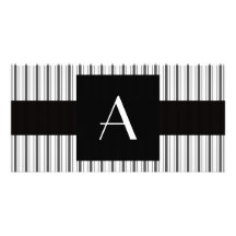 Rayures grises blanches de monogramme modèle pour photocarte
