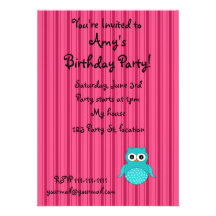 Rayures nommées personnalisées de rose de hibou de invitations personnalisables