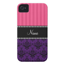Rayures pourpres nommées personnalisées de rose de coque Case-Mate iPhone 4