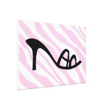 Rayures roses de zèbre avec la chaussure noire impressions sur toile