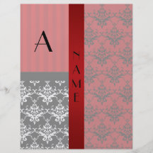 Rayures rouges de damassé de nom et de monogramme tract personnalisé